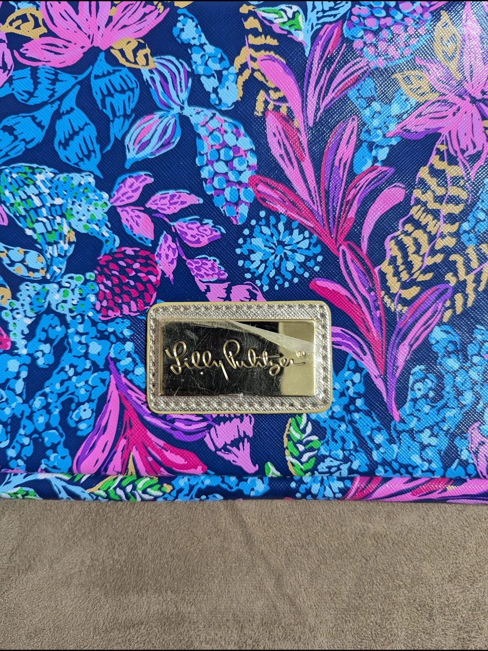 Lilly Pulitzer Navy Floral Laptop Sleeve with Woven Accent - Picture 3 of 9